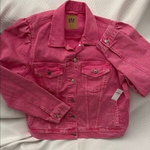 GAP x Barbie Adult Puff Sleeve Icon Denim Jacket in Barbie Pink XL NWT